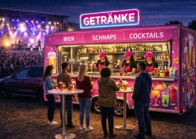 Folierter Getränke-Ausschankanhänger auf einem Konzert